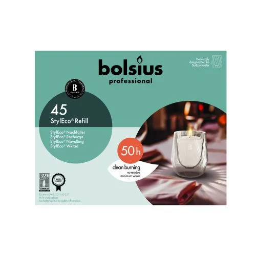 Bolsius StylEco Navulling doos 45 stuks Wit 50 uurs