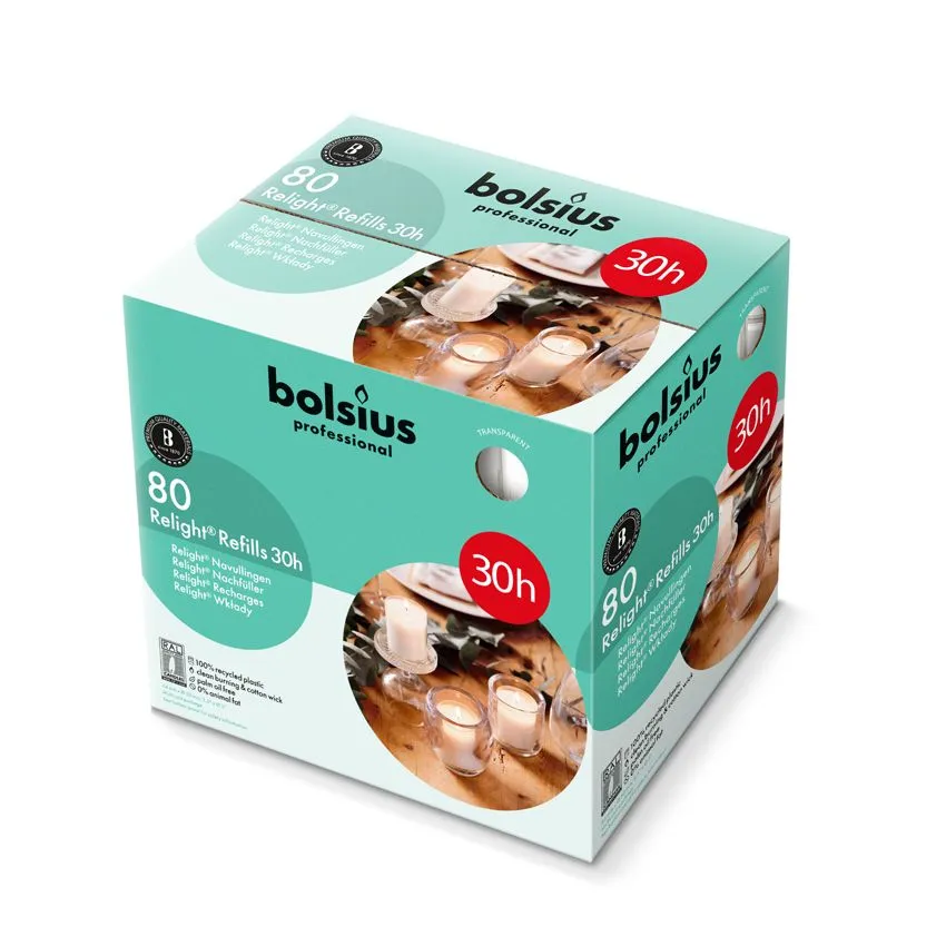 Bolsius Relight 30uur Transparant Doos 80 Stuks