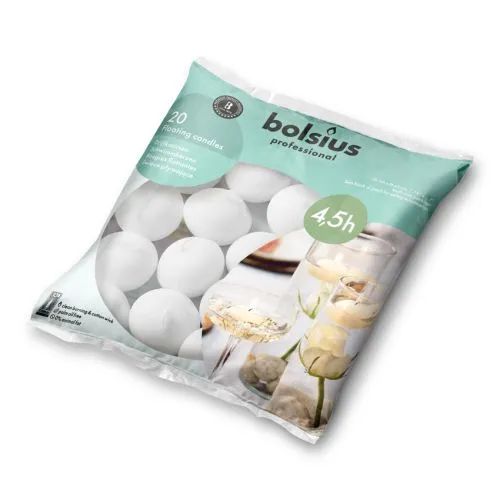 Bolsius Drijfkaarsen | 4.5 uur | Kleur: Wit |  Zak 20 st
