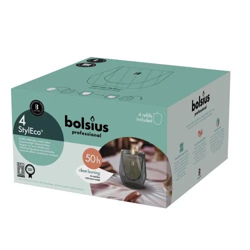 Bolsius StylEco glas houder Grijs doos 4 stuks