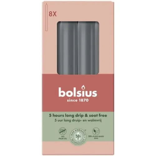 Bolsius Dinerkaarsen | 170/20 | Kleur: Stormgrijs | 8 stuks