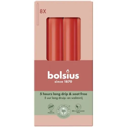 Bolsius Dinerkaarsen | 170/20 | Kleur Delicaat Rood| 8 stuks