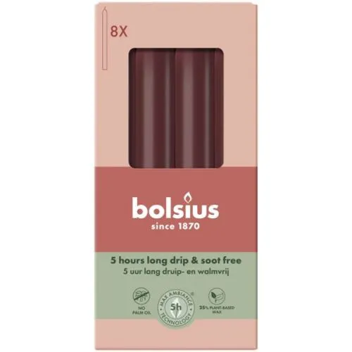Bolsius Dinerkaarsen | 170/20 | Kleur Fluweel  Rood| 8 stuks