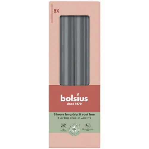 Bolsius Dinerkaarsen | 230/20 | Kleur Stormgrijs | 8 stuks