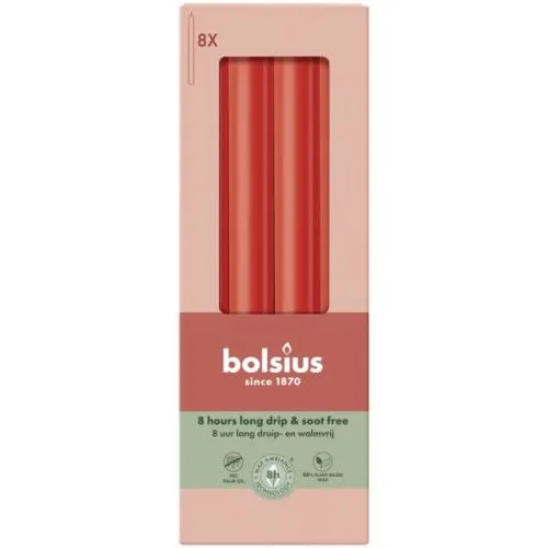 Bolsius Dinerkaarsen | 230/20 | Kleur Delicaat Rood| 8 stuks
