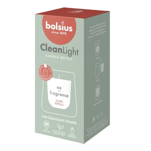 Bolsius Clean light | Navulling 2 stuks | Kleur: Wit
